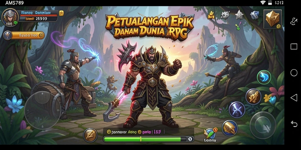 Tangkapan layar AMS789 menampilkan pertarungan epik dalam gameplay RPG.