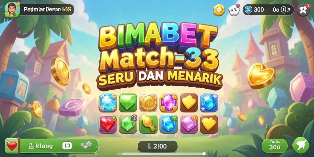 Tampilan gameplay <strong>BIMABET</strong> yang penuh warna dalam genre Match-3.