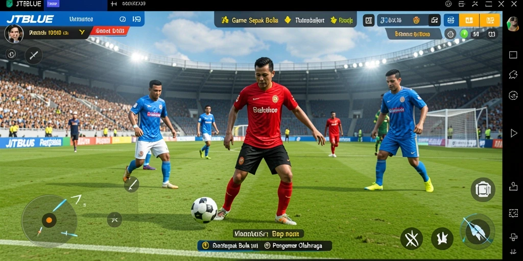 Tampilan gameplay JTBLUE yang seru dalam aksi sepak bola.