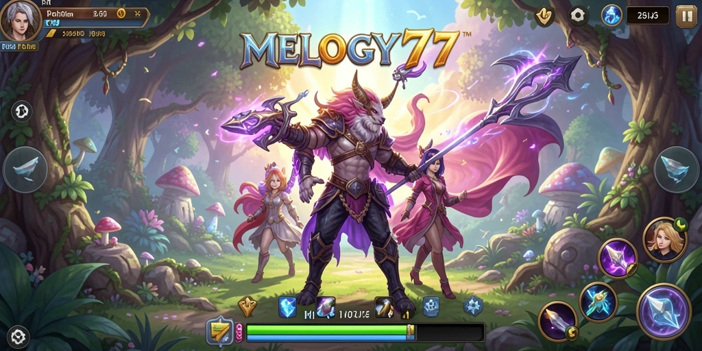 Tampilan gameplay MELODY77 yang menawan dalam pertempuran RPG.