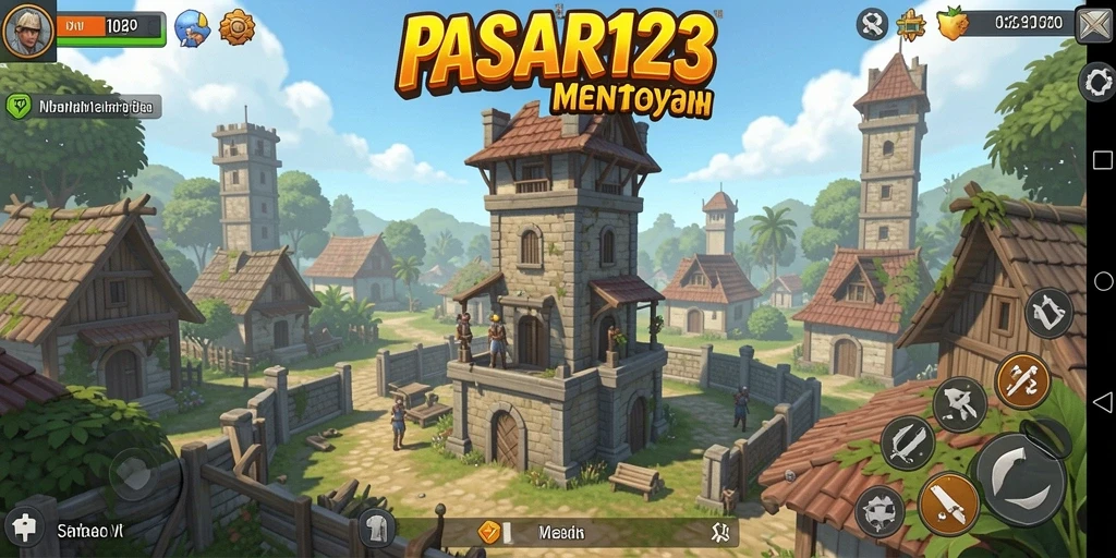 Tangkapan layar gameplay PASAR123 yang menampilkan pertempuran menara yang seru.