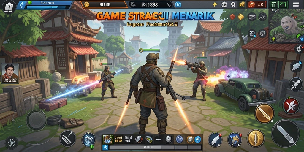 Screenshot utama gameplay yang menunjukkan pertempuran dalam game SLG.