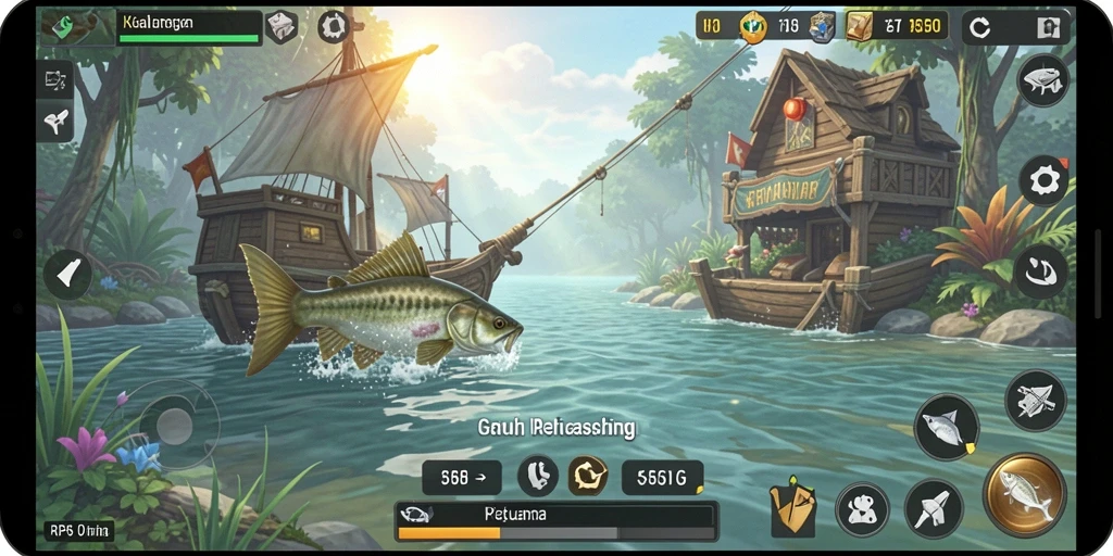 Tampilan gameplay RP8 dengan suasana memancing yang mendebarkan.