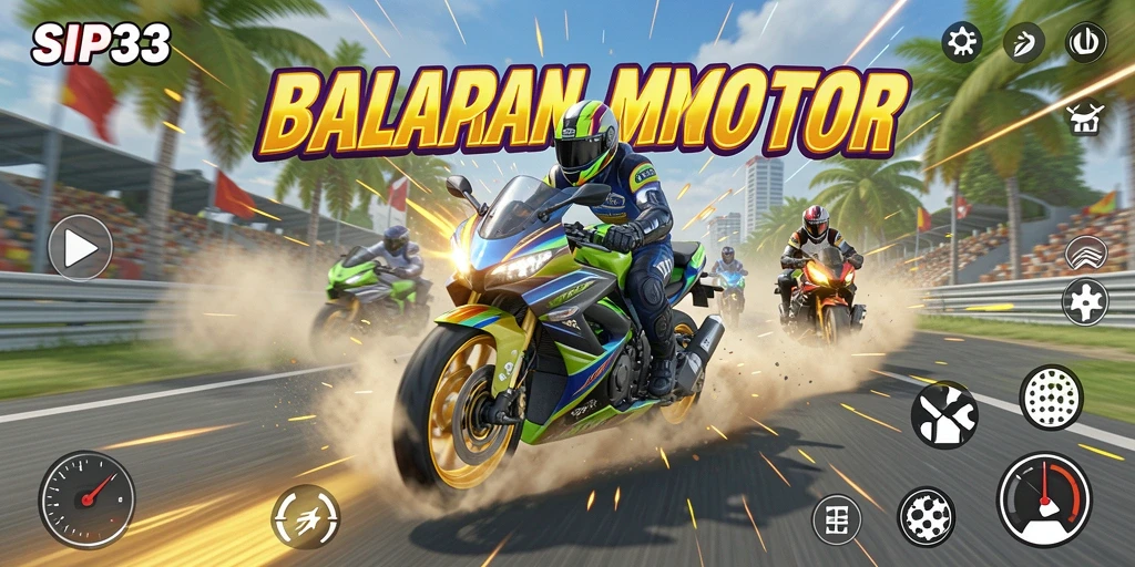 Tangkapan layar gameplay SIP33 menampilkan aksi balapan motor yang mendebarkan.