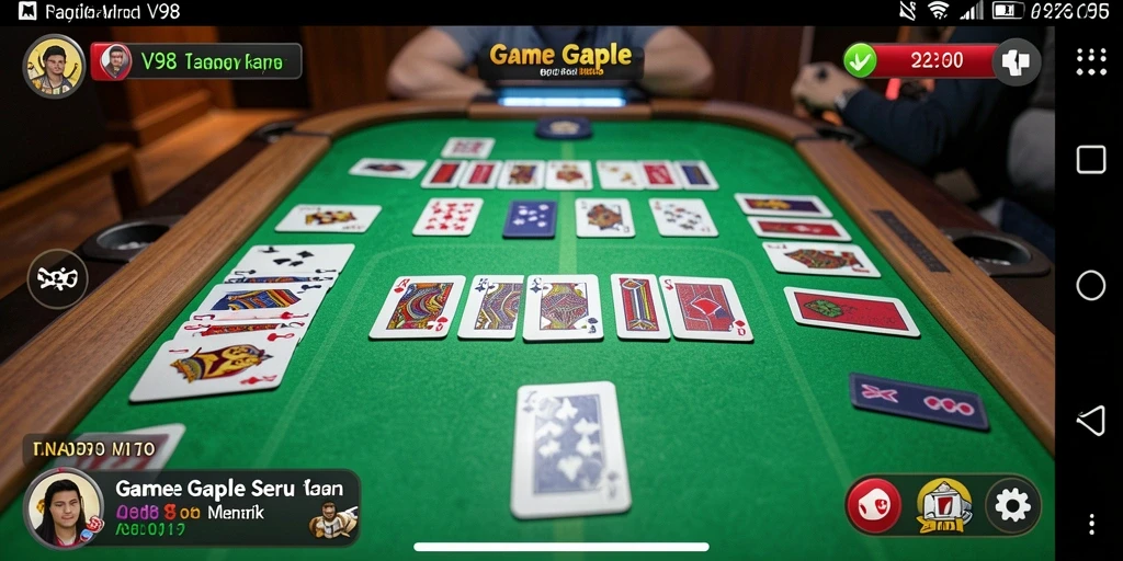 Tampilan gameplay seru dalam V98 dengan fitur Gaple menarik.
