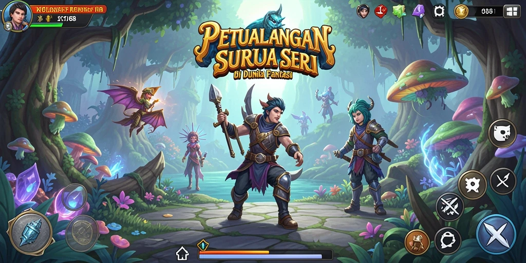 Screenshot utama X168 menampilkan pertarungan epik di dunia fantasi.
